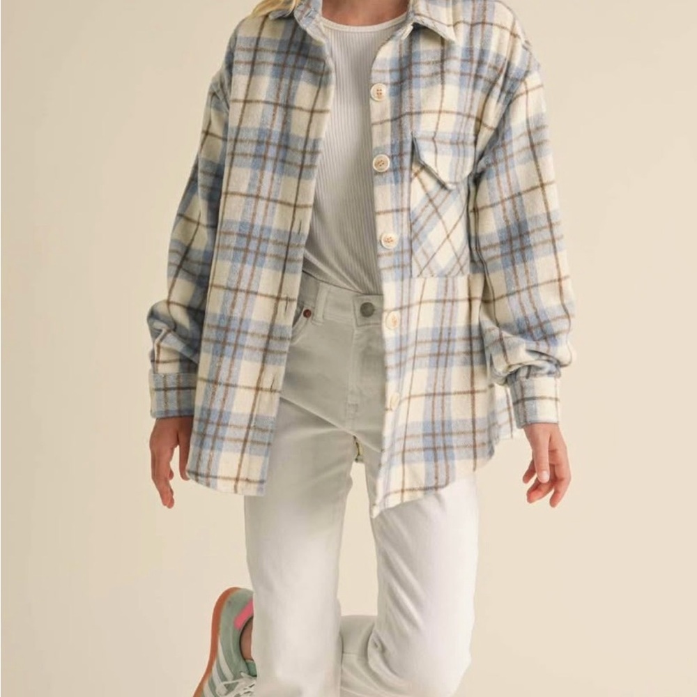 Kids Plaid Button-Down Shirt in Blue and Cream - New with Tags!